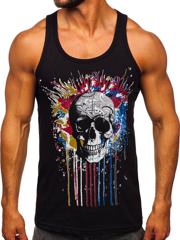 Bolf Herren Shirt Tank Top Boxingshirt mit Motiv Schwarz 14839