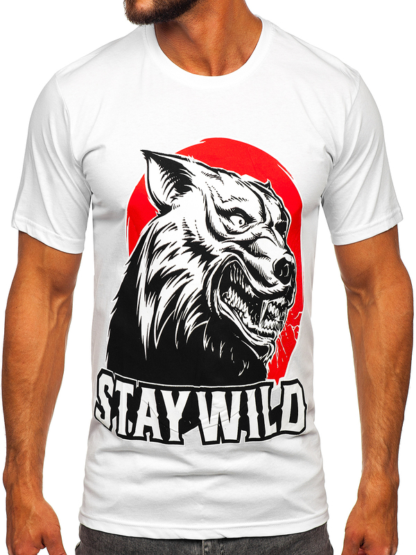 Herren Baumwoll T-Shirt mit Motiv Weiß Bolf 143021