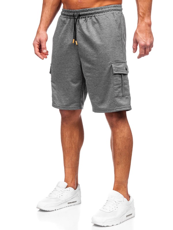 Herren Kurze Sporthose Cargohose Schwarzgrau Bolf 8K218
