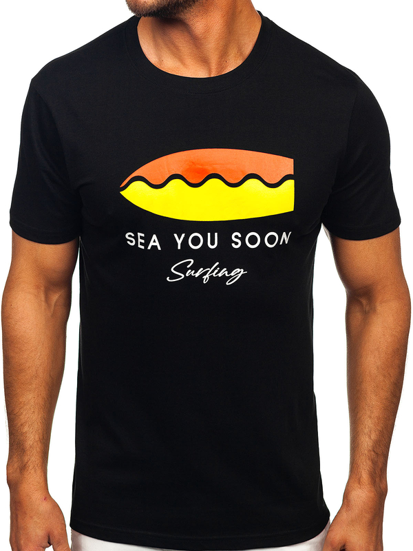 Herren Baumwoll T-Shirt mit Motiv Schwarz Bolf MPO3457