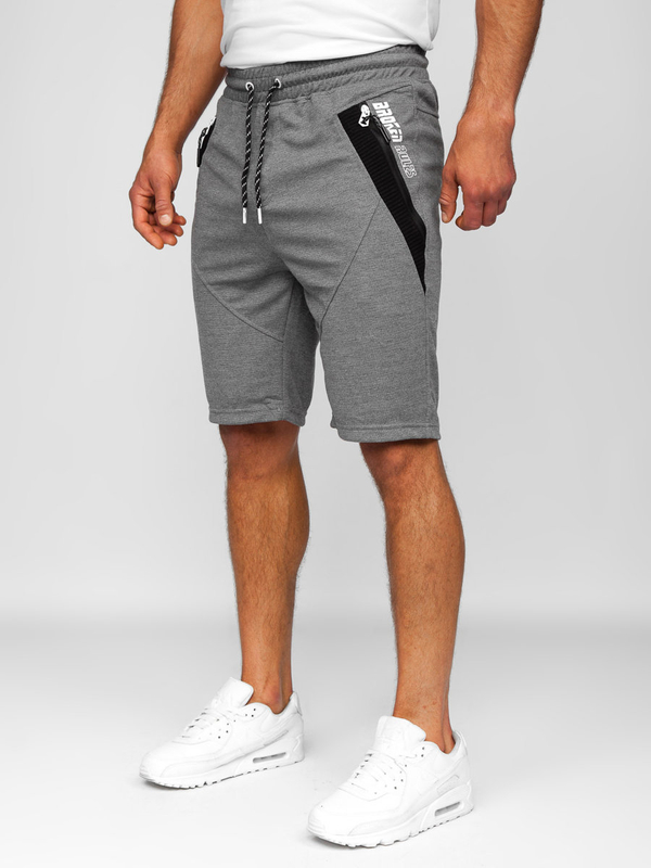 Herren Kurze Sporthose Shorts Grau-Weiß Bolf Q3878