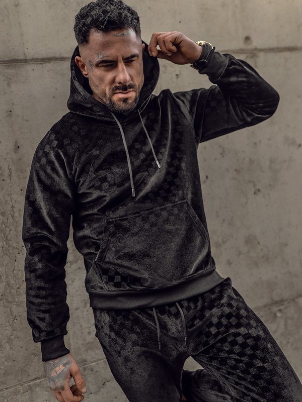 Herren Zweiteiler Sport Set mit Kapuze Velours Schwarz Bolf 3A82-A