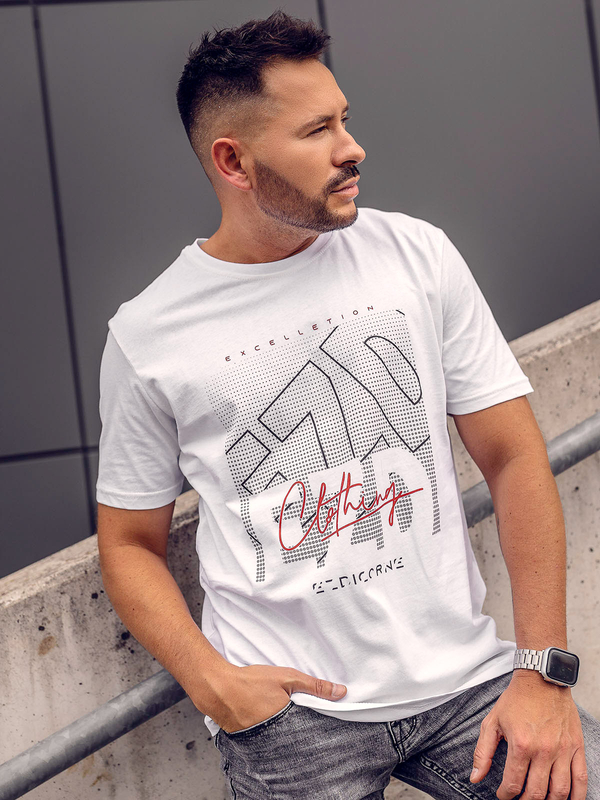 Herren Baumwoll T-Shirt mit Motiv Weiß Bolf 14748A
