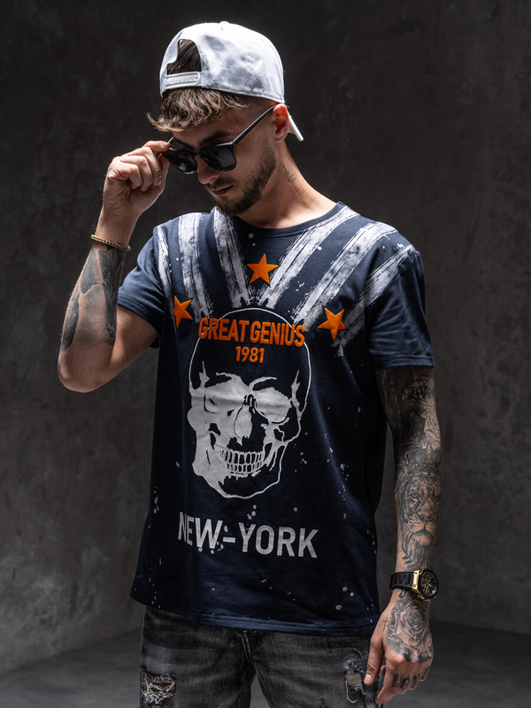 Bolf Herren T-Shirt mit Motiv Dunkelblau Y70006