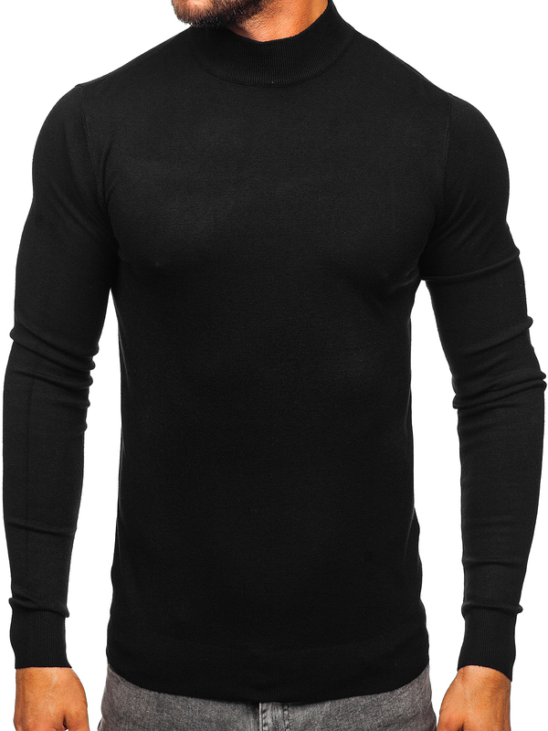 Herren Halb Rollgragenpullover Basic Schwarz Bolf W1-1725
