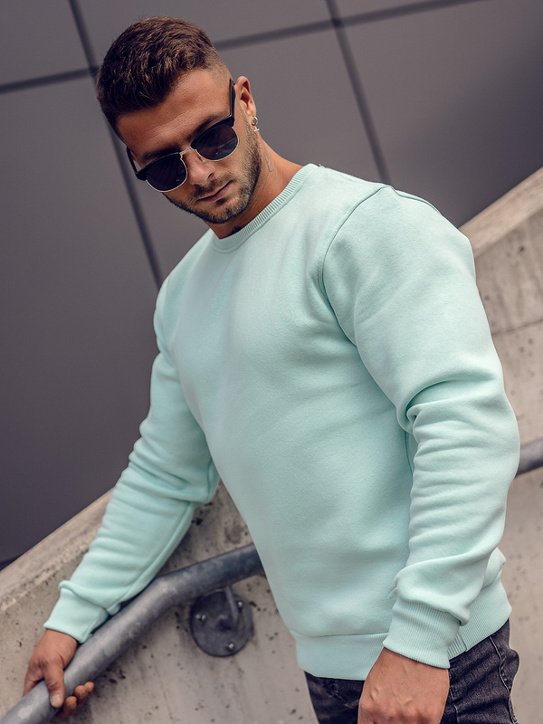 Herren Warmes Sweatshirt ohne Kapuze Hell Mintgrün Bolf 2001A