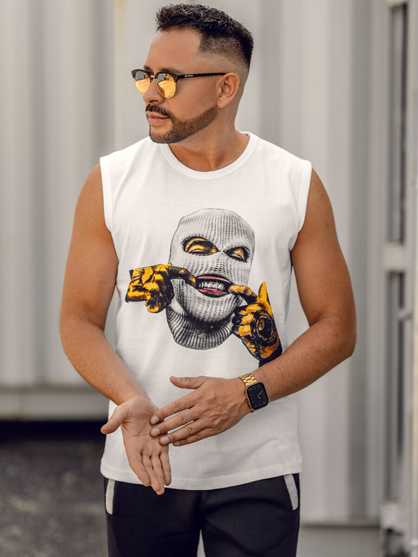 Herren Tank Top mit Motiv Bolf Weiß14811A