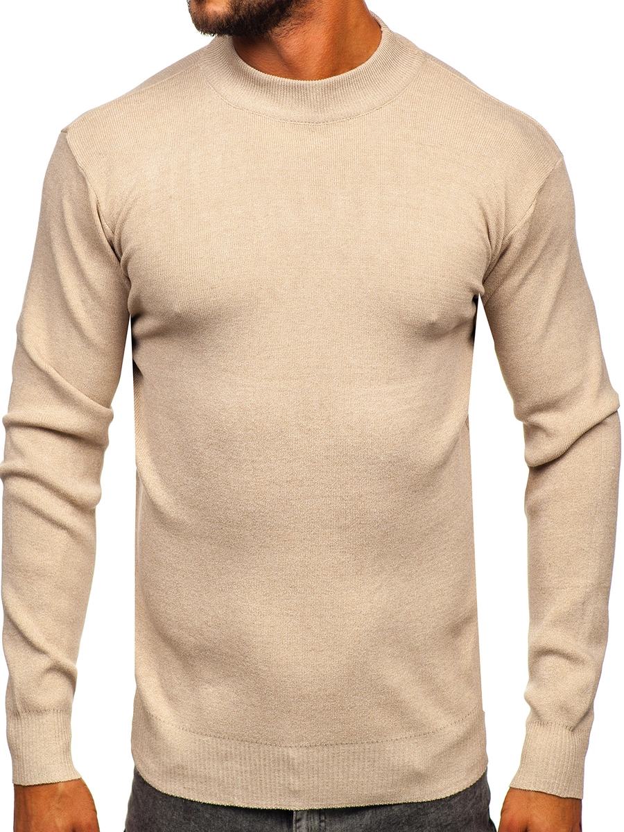 Herren Halb Rollkragenpullover Basic Beige Bolf S8561