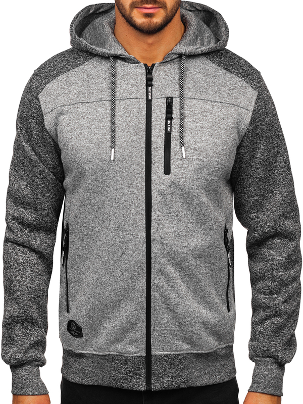 Herren Sweatjacke Sweatshirt Jacke mit Kapuze Grau Bolf TC1219