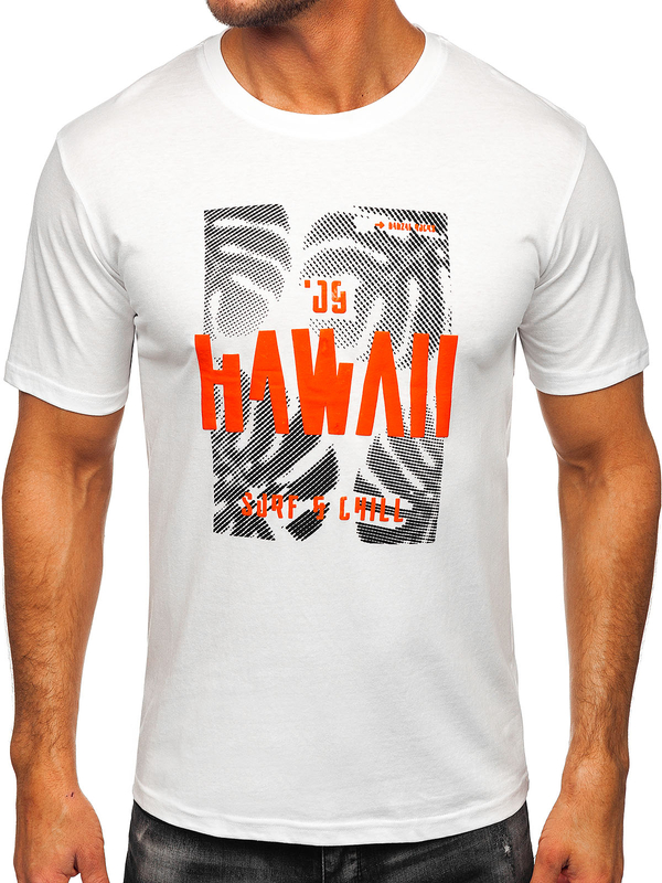 Herren Baumwoll T-Shirt mit Motiv Weiß Bolf MPO3497