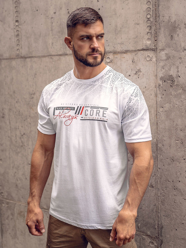 Herren Baumwoll T-Shirt mit Motiv Weiß Bolf 14710A