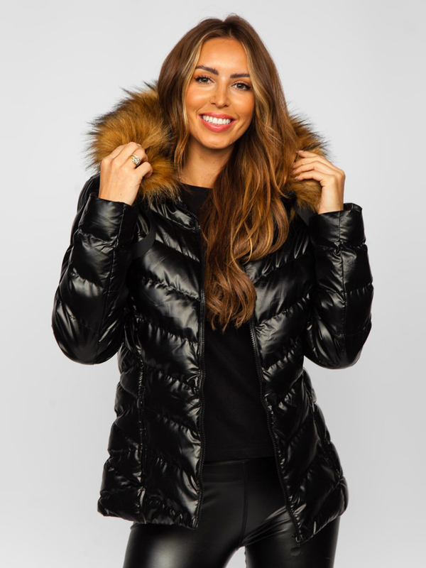 Damen Gepolsterte Winterjacke mit Kapuze Schwarz-Braun Bolf 5M773