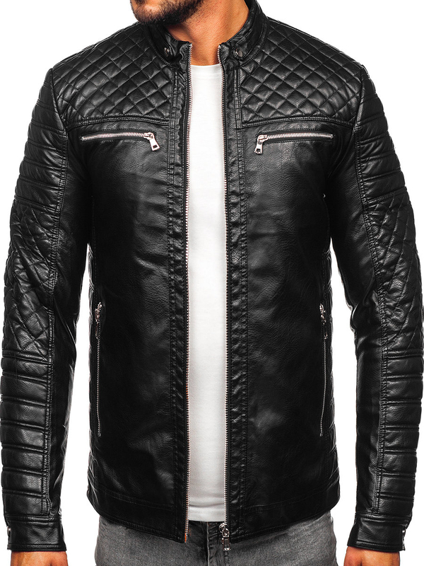 Herren Kunstlederjacke Biker Schwarz Bolf 11Z8002