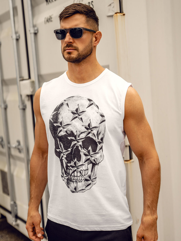 Herren Tank Top mit Motiv Bolf Weiß14817A