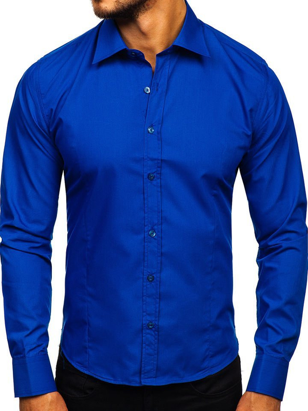 Herren Elegantes Langarmhemd Mittelblau Bolf 1703