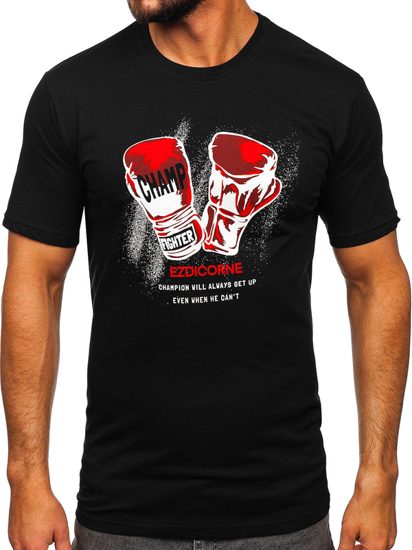 Herren Baumwoll T-Shirt mit Motiv Schwarz Bolf 14751