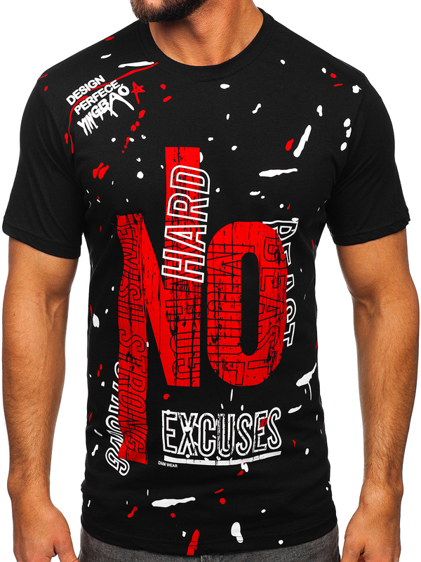 Herren T-Shirt mit Motiv Schwarz Bolf JS1856