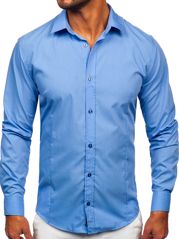 Herren Elegantes Langarmhemd Blau Bolf 1703