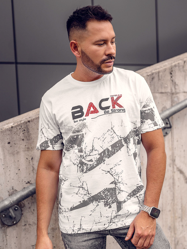Herren Baumwoll T-Shirt mit Motiv Weiß Bolf 14766A