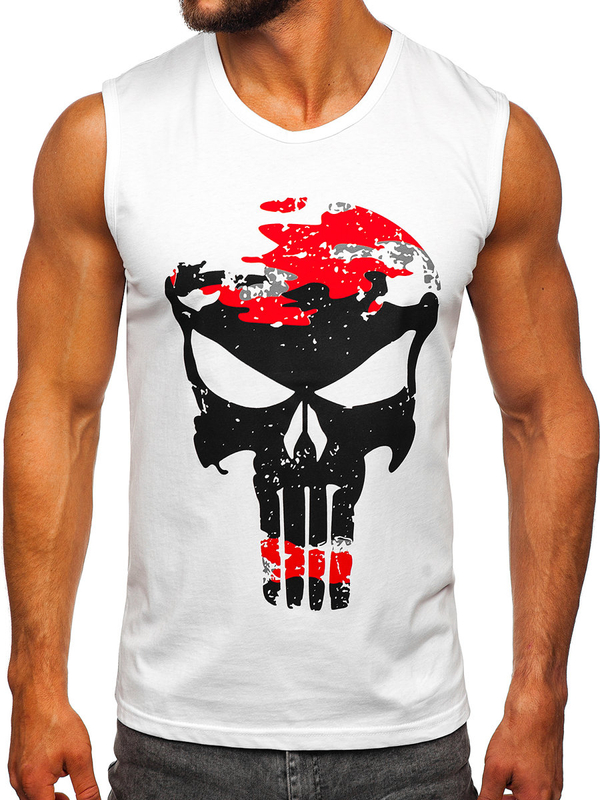 Herren Tank Top mit Motiv Weiß-Rot Bolf 14822