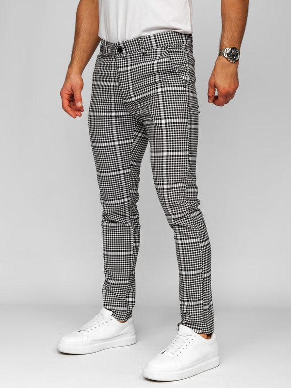 Herren Stoffhose Chinos Kariert Schwarz-Weiß Bolf 184147