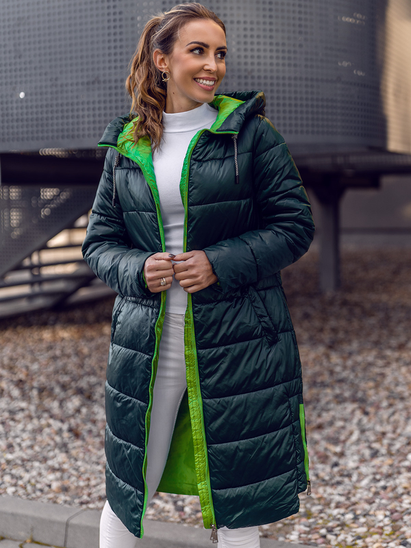 Damen Lange Gepolsterte Winterjacke mit Kapuze Grün Bolf J9063