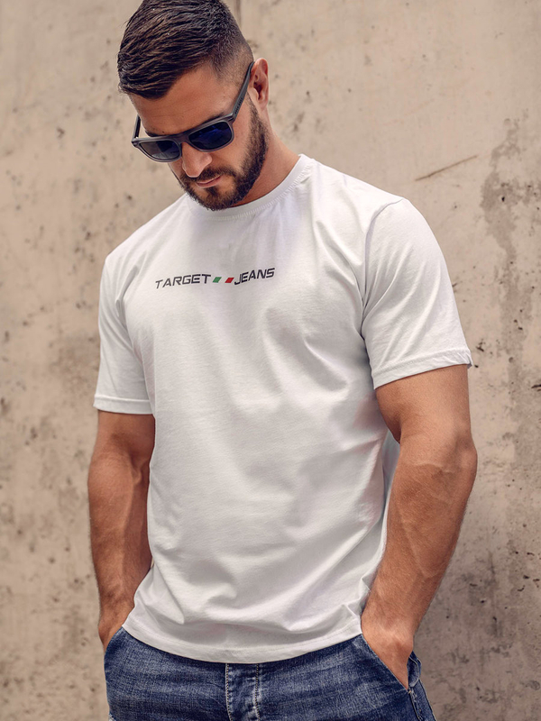 Herren Baumwoll T-Shirt mit Motiv Weiß Bolf 14761A