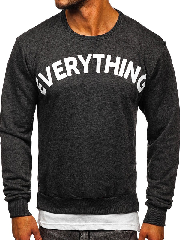 Herren Sweatshirt ohne Kapuze mit Motiv Schwarzgrau Bolf 181905
