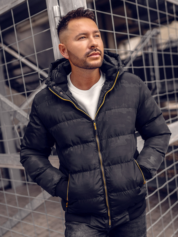 Herren Gepolsterte Winterjacke Schwarz Bolf 7270A