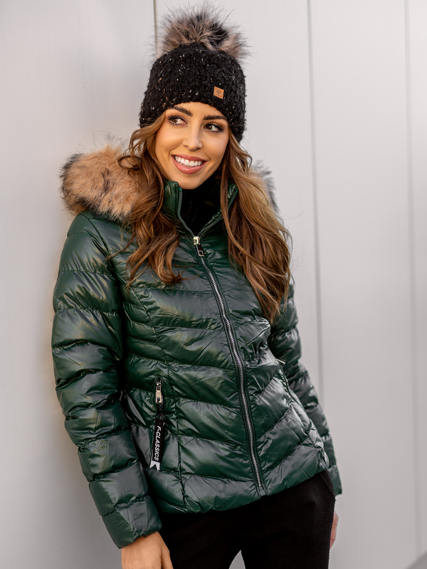 Damen Gepolsterte Winterjacke mit Kapuze Grün Bolf 6830