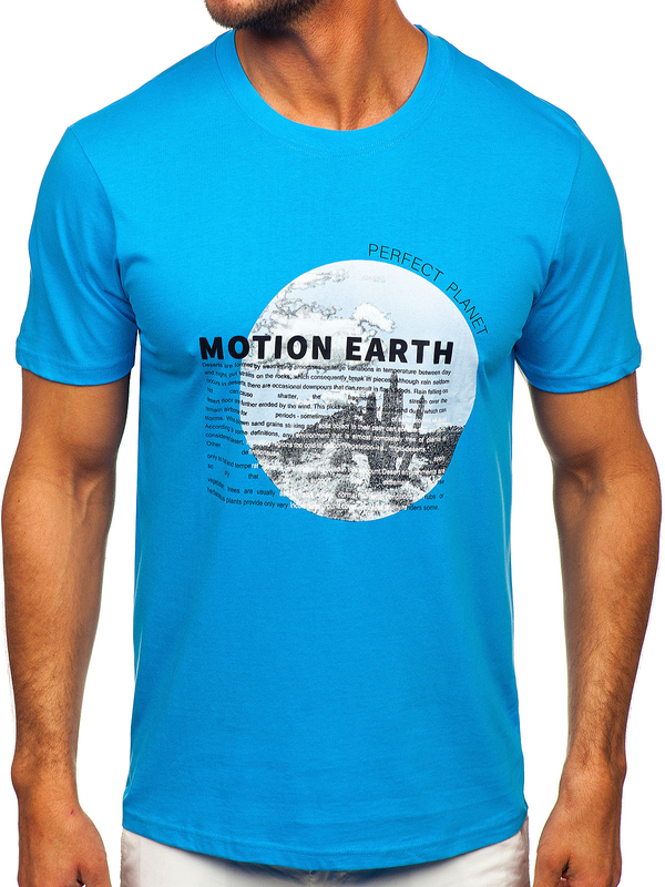 Herren Baumwoll T-Shirt mit Motiv Blau Bolf MPO3466