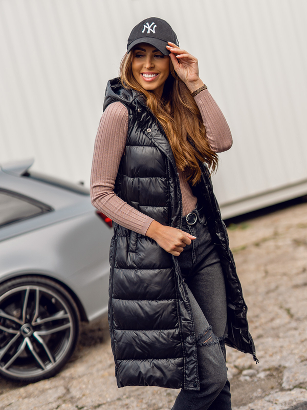 Damen Lange Steppweste Schwarz Bolf B8021