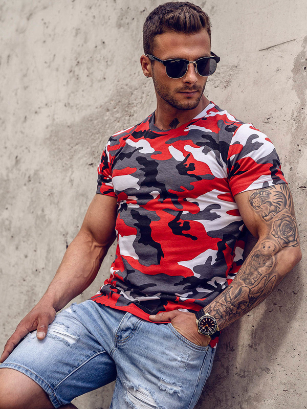 Herren T-Shirt mit Motiv Camo Rot Bolf 8T233A