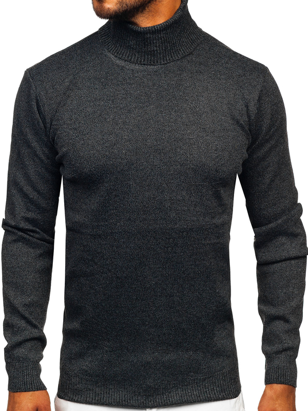 Herren Rollkragenpullover Basic Schwarz Bolf S8730