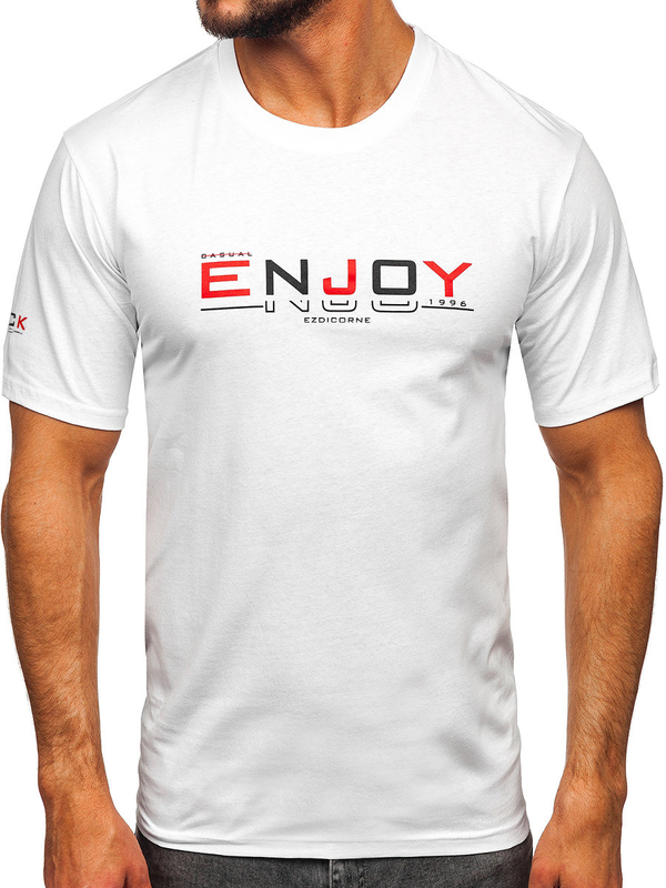 Herren Baumwoll T-Shirt mit Motiv Weiß Bolf 14773