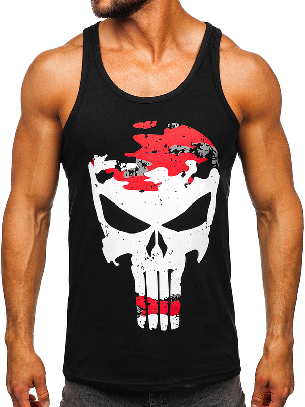 Herren Tank Top Boxershirt mit Motiv Schwarz-Rot Bolf 14849