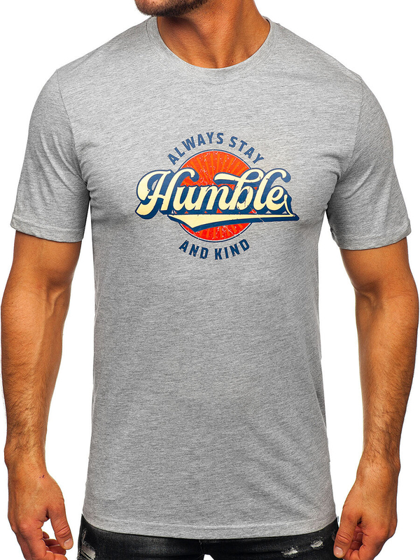 Herren Baumwoll T-Shirt mit Motiv Grau Bolf MPO3531