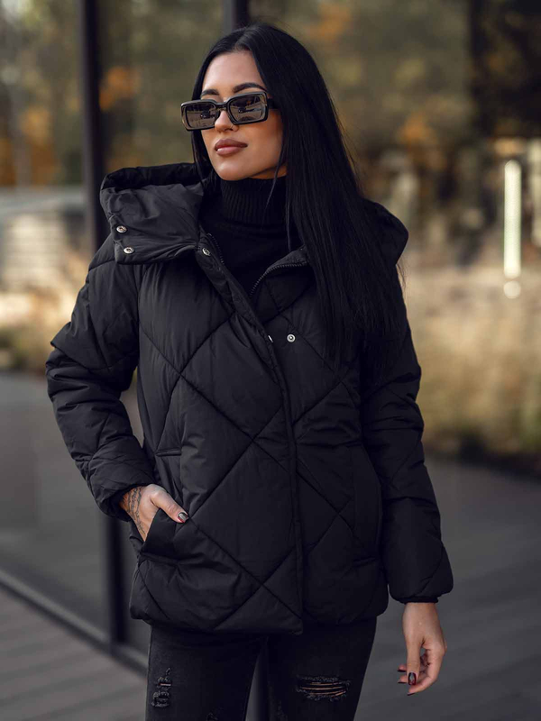 Damen Gepolsterte Winterjacke mit Kapuze Schwarz Bolf 5M3175A2