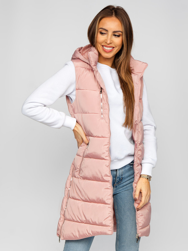 Damen Lange Steppweste Rosa Bolf 81261