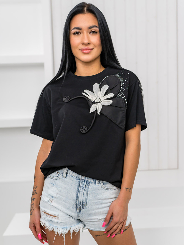 Damen T-Shirt mit Applikation Schwarz Bolf 96T633