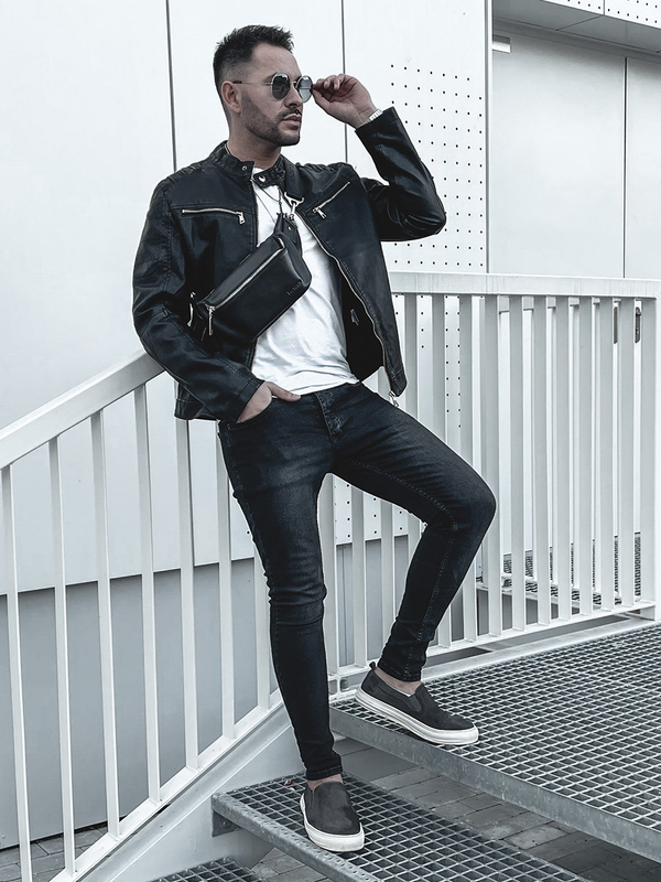 Herren Kunstlederjacke Schwarz Bolf 1129