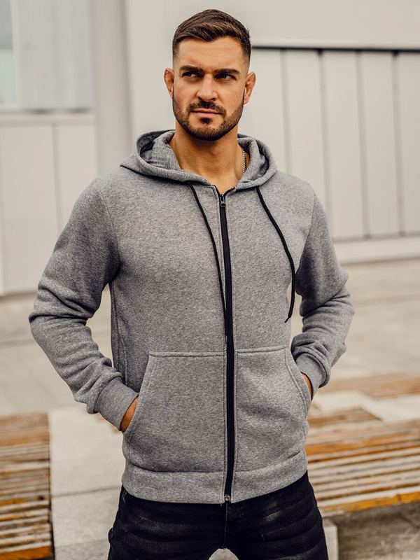 Herren Sweatjacke Kapuzenpullover mit Reißverschluss Dunkelgrau Bolf HW2787