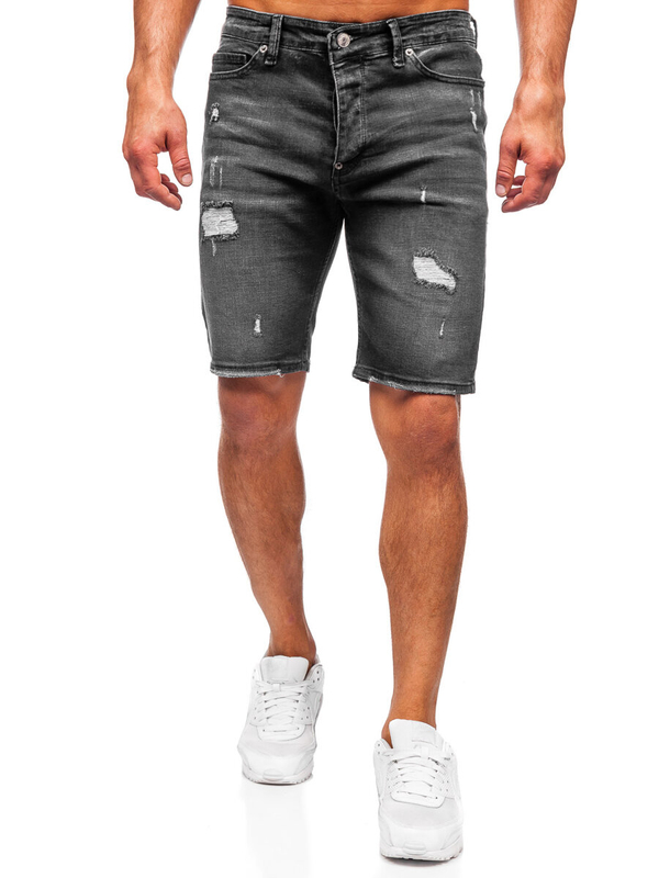 Herren Kurze Jeanshose Jeansshorts Schwarz Bolf 0393