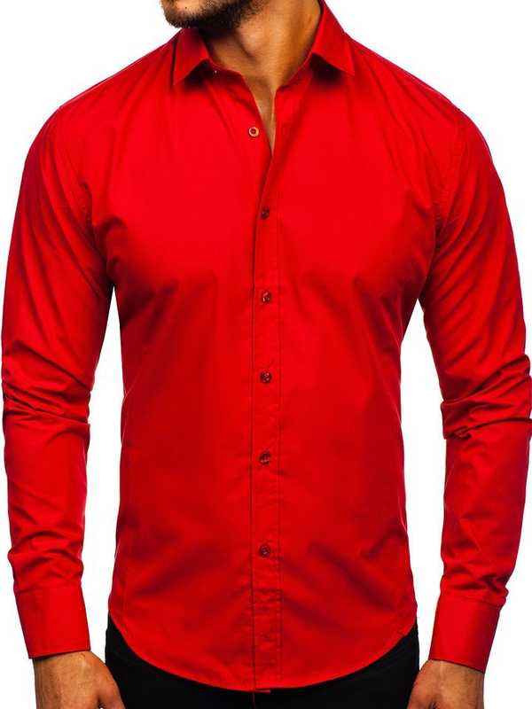 Herren Elegantes Langarmhemd Rot Bolf 1703