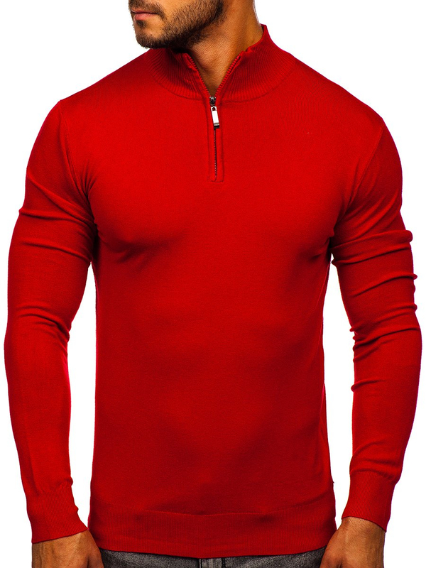 Herren Pullover mit Stehkragen Rot Bolf YY08