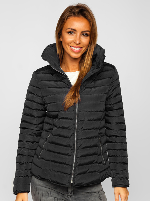 Damen Gepolsterte Winterjacke ohne Kapuze Schwarz Bolf 23063