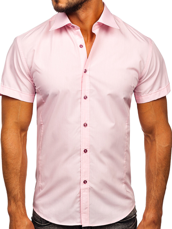 Herren Hemd Elegant Kurzarm Rosa Bolf 7501