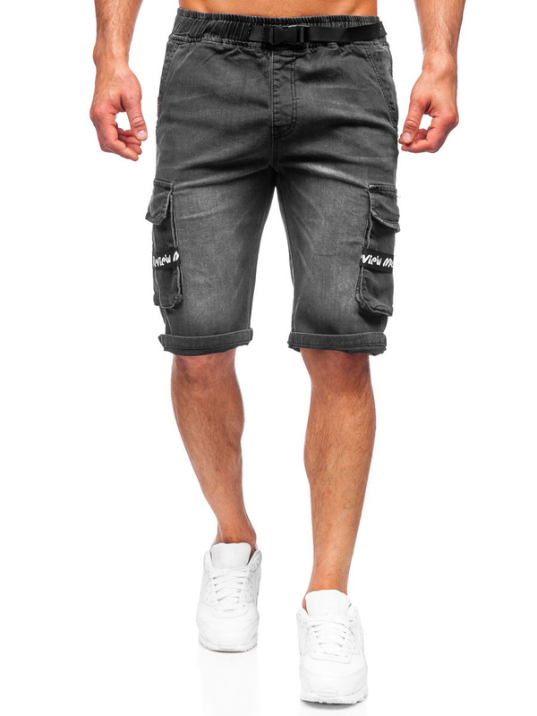 Herren Kurze Hose Jeans Shorts Schwarz Bolf K15008-2