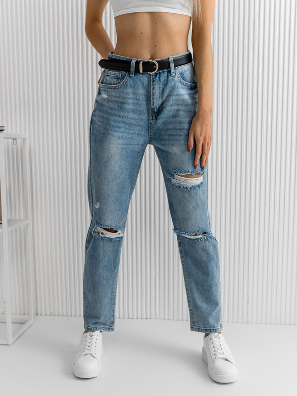 Damen Jeanshose mom fit mit Gürtel Blau Bolf DM321M
