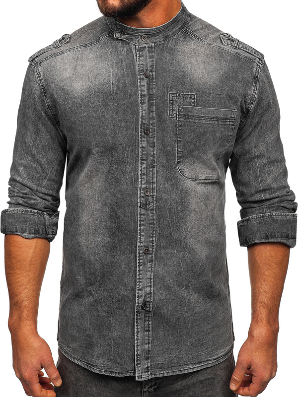 Herren Jeanshemd Langarm Schwarzgrau Bolf MC713G
